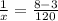 \frac{1}{x} = \frac{8 - 3}{120}