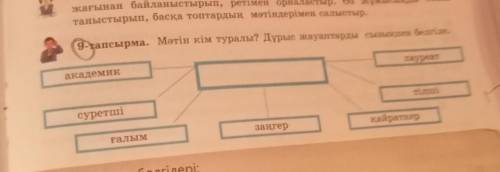 9-тапсырма. Мәтін кім туралы? Дұрыс жауаптарды сызыкпен белгіле​