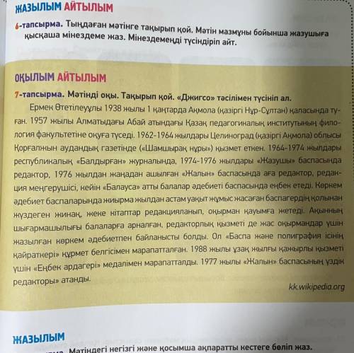 «Ермек Өтетілеуұлы» тақырыбы бойынша негізгі жəне қосымша ақпаратты толтыр.