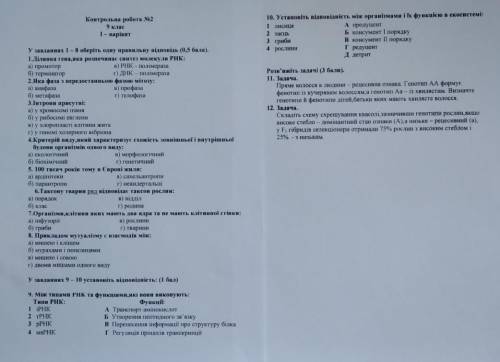 Контрольна робота 2 біологія 9 клас​ ,до іть