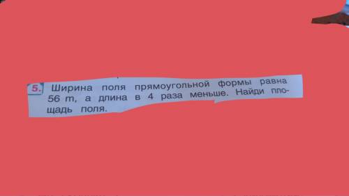 Ширина поля прямоугольной форме равна 56 m, а длина в 4 раза меньше. Найди площадь поля.