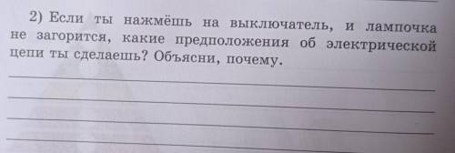 2) Если ты нажмёшь на выключатель, и лампочка не загорится, какие предположения об электрическойцепи