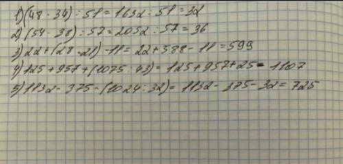 РАБОТА В ГРУП 7Вычисли значения выражений(48×34):51=(54×38):57=(32²-31²)²=22+(28×21)-11 ​