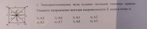 Электростатическое поле создано системой точечных зарядов. Укажите направление вектора напряженности