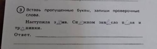 3 Вставь пропущенные буквы, запиши проверочные слова.Наступила зеима. Снежком занесло поля итропинки