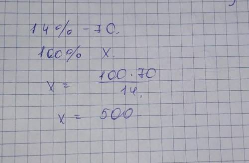 Найдите число, если 14% этого числа равны 70 ​