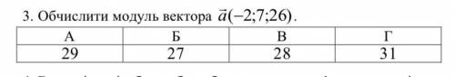 Обчислити модуль вектора a(2;7;26). АБВГ А29. Б27 В28 Г31 Я не знаю как?