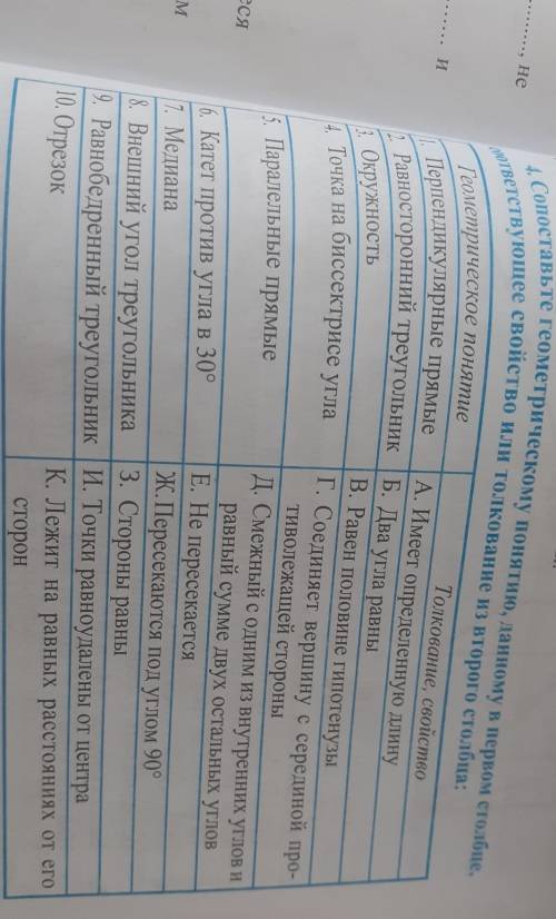 . сопоставьте геометрияескую понятию,данному в первом столбце соответствующее свойство или толковани