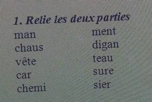 1. Relie les deux parties manmentchausdiganvêteteaucarsurechemisler пишу СОР​