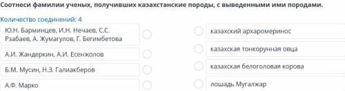 Соотнеси фамилии ученых, получивших казахстанские породы, с выведенными ими породами.