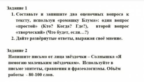 Задание1. 1.Составьте и запишите два оценочных вопроса к тексту, использую ромашку Блума один вопрос