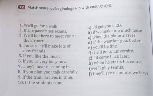 Match sentence beginnings 1 - 10 with endings a) - j)​