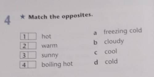 Isn't * Match the opposites.4afreezing con1hotb cloudycool2warmC с3sunnyboiling hotd cold4​