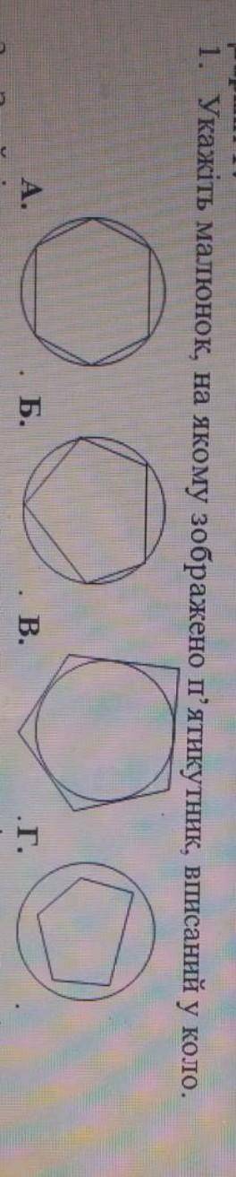 Укажіть малюнок на якому зображено п'ятикутник, вписаний в коло​