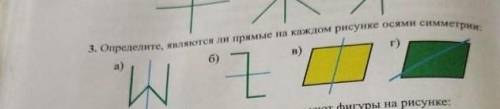 3. Определите, являются ли прямые на каждом рисунке осями симметрии: г)в)а)6)N​