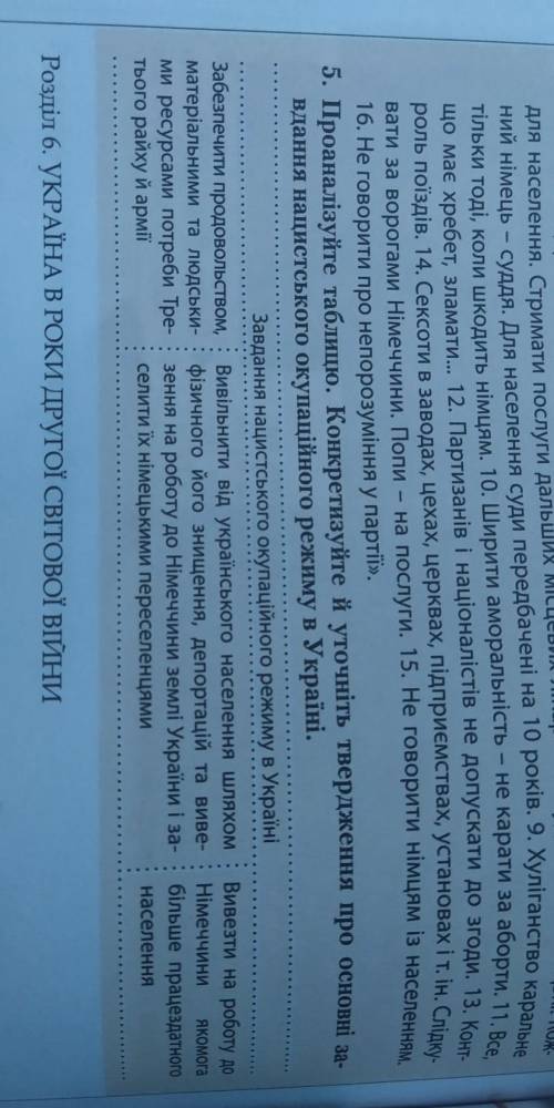 Проаналізуй таблицю. Конкретизуйте й уточніть твердження про основні завдання нациського окупаційног