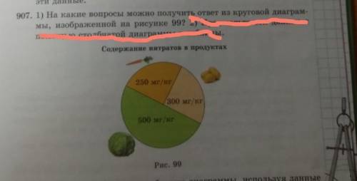 907. 1) На какие вопросы можно получить ответ из круговой диаграммы- изображенной на рисунке 99? ​