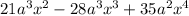 21a^{3} x^{2} - 28a^{3} x^{3} + 35a^{2} x^{4}