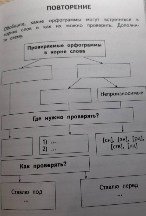 Обобщите какие орфограммы могут встретиться в корнях слов и как их можно проверить Дополните схему (