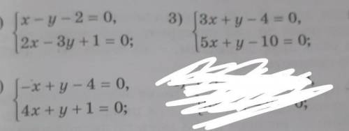 1) (x - y - 2 = 0 2x – 3y +1 = 03) (3x + y - 4 = 05x + y - 10 = 02) /-x + y - 4 = 04x + y +1 = 0​