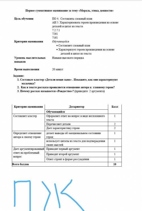 Уровень мыслительных навыков     Навыки высокого порядка Время выполнения20 минутЗадание: 1.     Сос