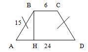 Вычислите высоту BH равносторонней трапеции и площадь, если BC = 6, AB = 15, AD = 24.