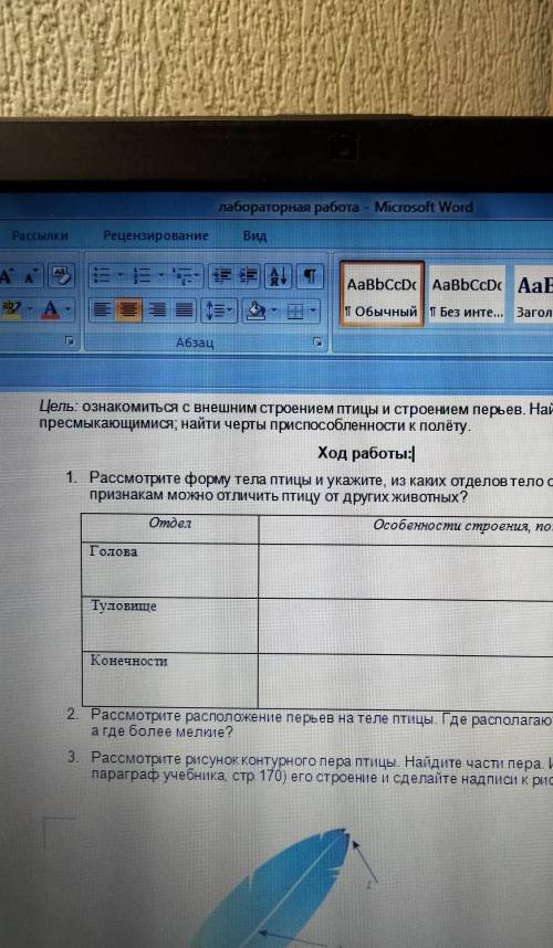 1. Рассмотрите форму тела птицы и укажите, из каких отделов тело состоит. По каким признакам можно о