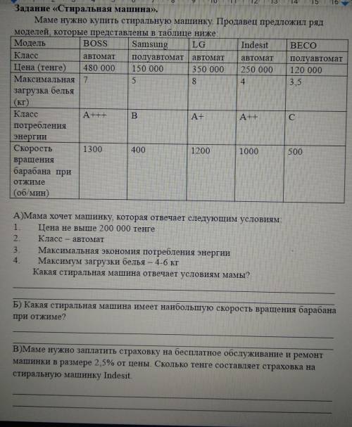 маме нужно купить стиральную машину продавец предложил ряд моделей которые представлены в таблице ни