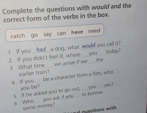 3 Complete the questions with would and thecorrect form of the verbs in the box.​