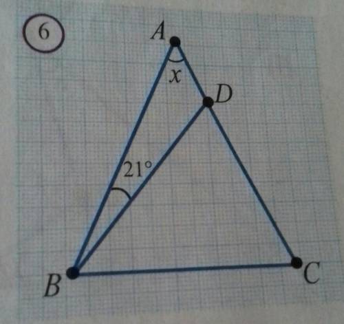 12. Найдите угол х, если AB= AC, BD= ВС на ри- сунке 6.  только с понятным обяснением​