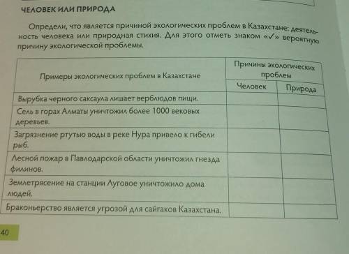 определи , что является причиной экологических проблем в казахстане: деятельность человека или приро