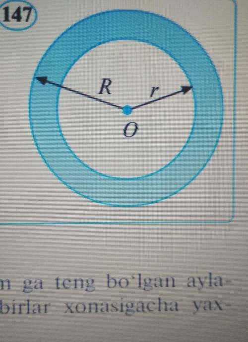 katta doiraning radiusi 1,3 dm ga, boʻyalgan yuz esa 1,44π kv.dm ga tenh. kichik doiraning radiusini