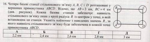 Чотири базові станції стільникового зв'язку А, B, C i D розташовані у вершинах прямокутника ABCD.Від