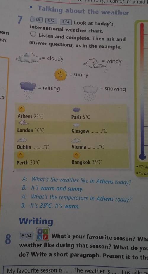 7 • Talking about the weather513 5.52] 554Look at today'sinternational weather chart.6. Listen and c