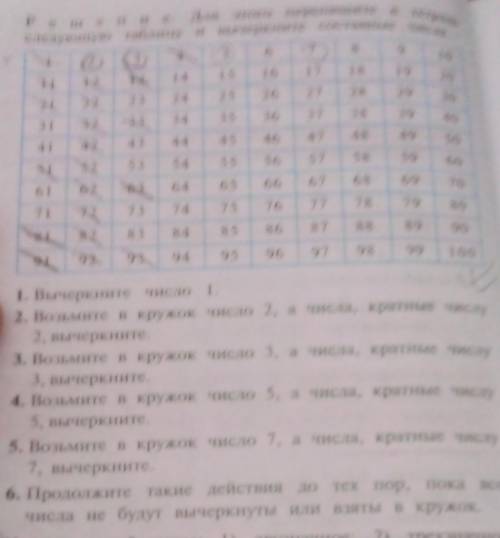 Решение. Для этого перепишите в тетральследующую таблицу и вычеркните составные числа.​