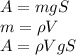 A = mgS\\m = \rho V\\A = \rho V g S