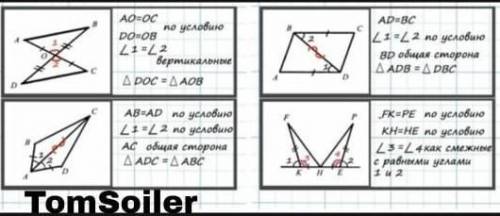 Найдите пары равных треугольников и доказать их равенство​