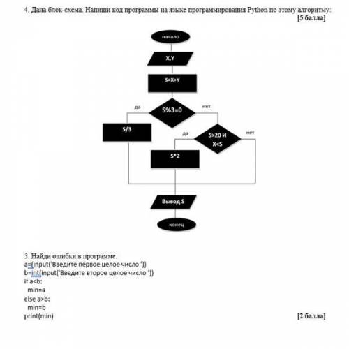 4. Дана блок-схема Напиши код программы на языке программирования Python по этому алгоритму. ( ) Нач