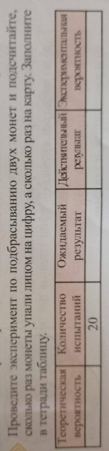 Проведите эксперимент по подбрасывании двух монет и подсчитайте сколько раз монеты упали лицом на ци