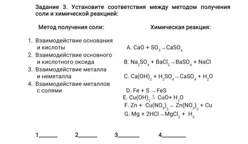 Установите соответствия между методом получения соли и химической реакцией: метод получения соли: хи