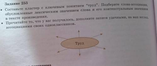 Задание 253 • Составьте кластер с ключевым понятием труд. Подберите слова-ассоциации,обусловленные