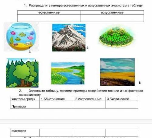 1.Распределите номера естественных и искусственных экосистем в таблицу 2.заполните таблицу, приведя 