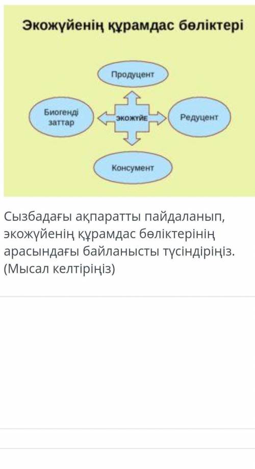 Сызбадагы акпаратты пайдаланып экожуйенин курамдас боликтеринин арасындагы байланысты тусиндириниз​