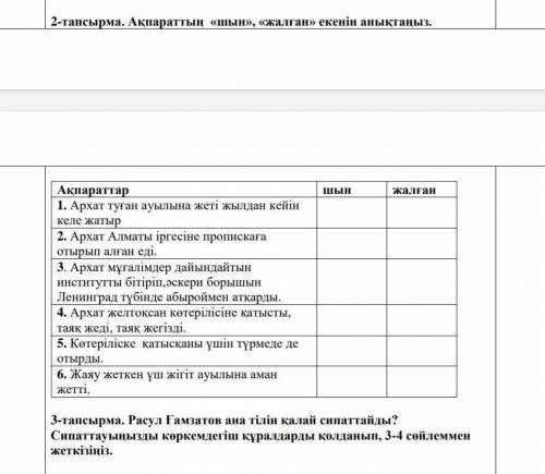 Ақпараттар шын жалған 1. Архат туған ауылына жеті жылдан кейін келе жатыр2. Архат Алматы іргесіне пр