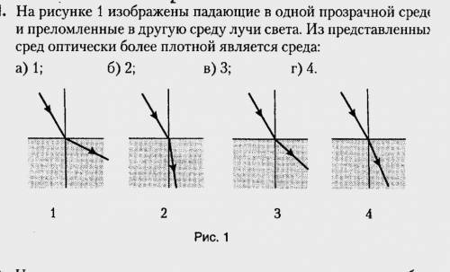 на рисунке 1 изображены падающие в одной прозрачной сред и преломленные во вторую среду лучи света. 