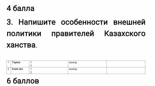 Напишите особенности внешней политики правителей Казахского ханства. 1Тауеке1.2.вывод2Есим хан1.2.вы