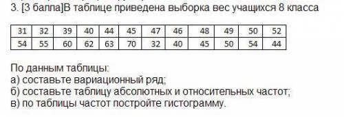 В таблице приведена выборка веса учащихся 8 класса . по данным таблицы а) составьте вариационнный ря