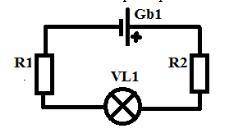 Найдите сопротивление лампы VL1 в цепи, если R1=6 Ом, R2 = 8 ом, Ток в цепи I = 0.5А а напряжение га