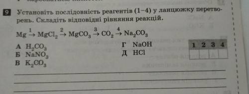Установіть послідовність реагентів(1-4)у ланцюжку перетворень. Складіть відповідні рівняння реакцій.