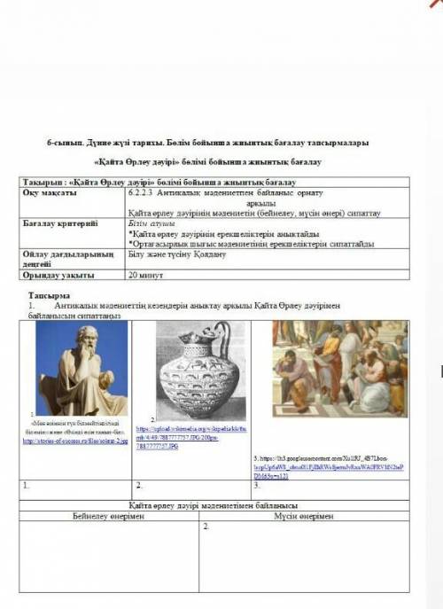 1. Антикалық мәдениеттің кезеңдерін анықтау арқылы Қайта Өрлеу дәуірімен байланысын сипаттаңыз​